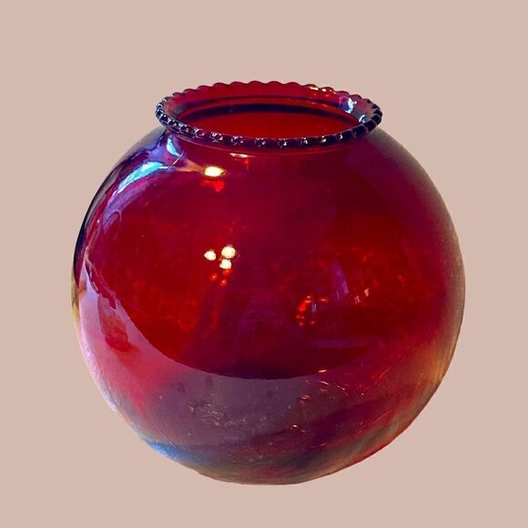 Vintage Anchor Hocking Depression Ruby Red Round Vase - Picture 1 of 7